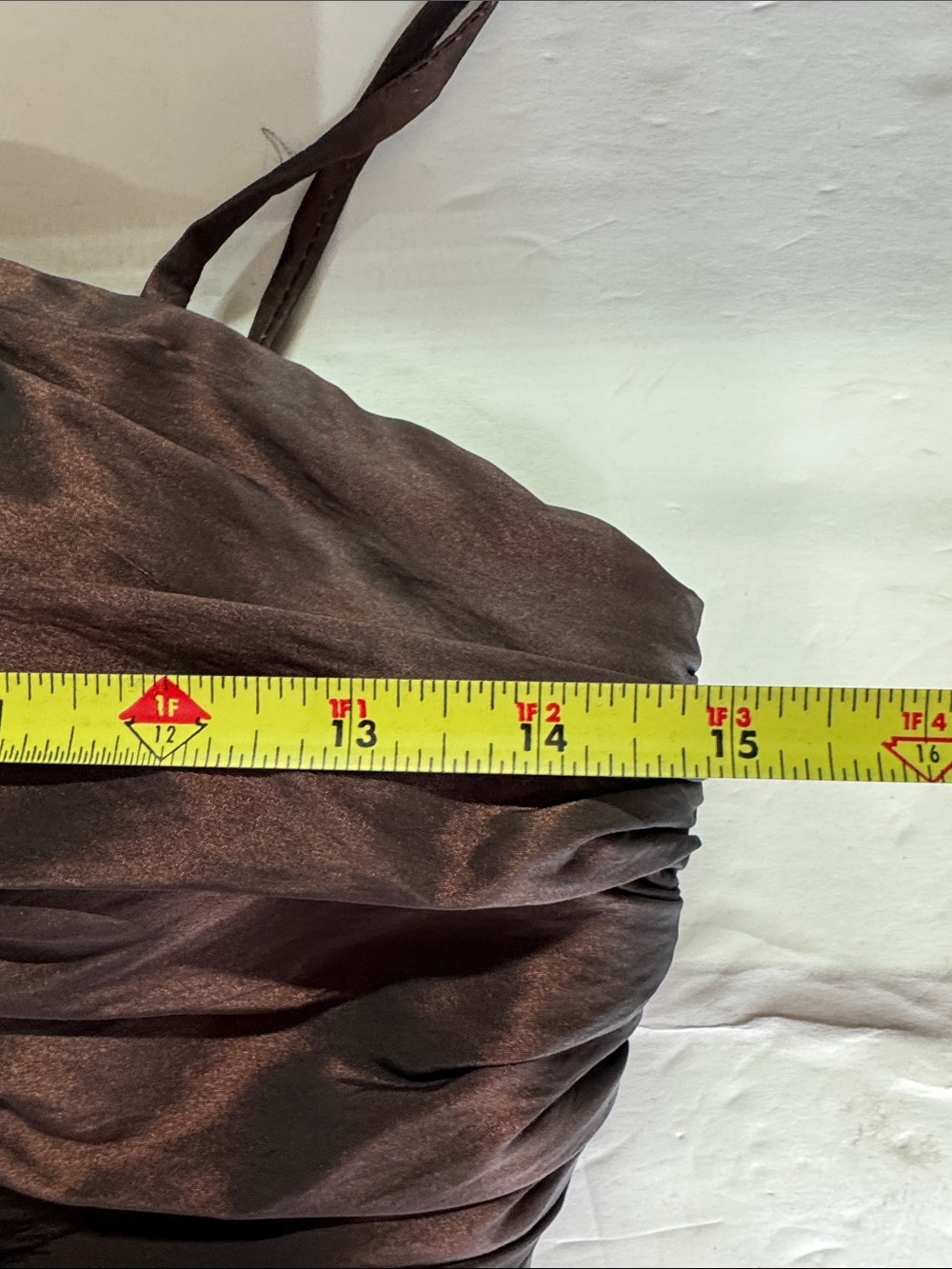 Maggie Sottero Flirt Satin Dress Deep Chocolate Brown lace trim ruffles 4 Y2K - Picture 8 of 10